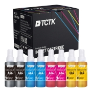 TCTK Inkoust T6641 T6642 T6643 T6644 Sada 8 ks CMYK kompatibilní s Epson EcoTank ET-14000 ET-16500 ET-2500 ET-2550 ET-2600 ET-4500 L355 L382, nahrazuje C13T66414A C13T664140