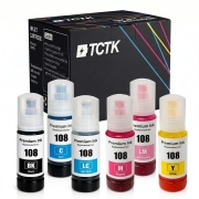 TCTK Inkoustové náplně E-108BK E-108C E-108LC E-108LM E-108M E-108Y sada 6 ks vícebarevná kompatibilní s Epson L8000 Series L18050 L8050 L8100