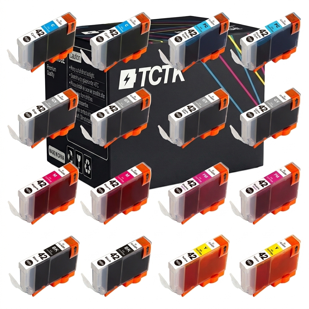 TCTK Inkoustové náplně CLI-42BK CLI-42C CLI-42GY CLI-42LGY CLI-42M CLI-42PC CLI-42PM CLI-42Y sada 32 ks vícebarevná (po 4 ks) kompatibilní s Canon PIXMA PRO-100 PRO-100S, nahrazuje 6384B001