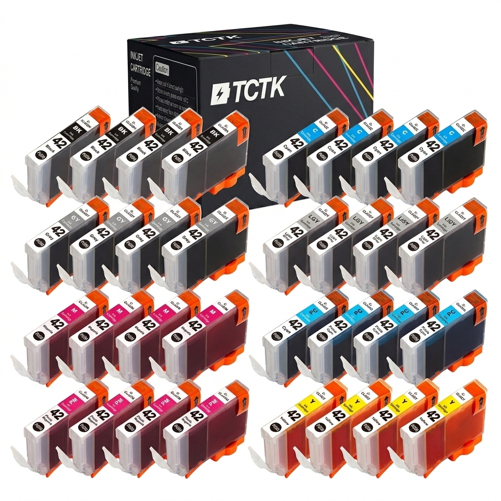 TCTK Inkoustové náplně CLI-42BK CLI-42C CLI-42GY CLI-42LGY CLI-42M CLI-42PC CLI-42PM CLI-42Y sada 32 ks vícebarevná (po 4 ks) kompatibilní s Canon PIXMA PRO-100 PRO-100S, nahrazuje 6384B001