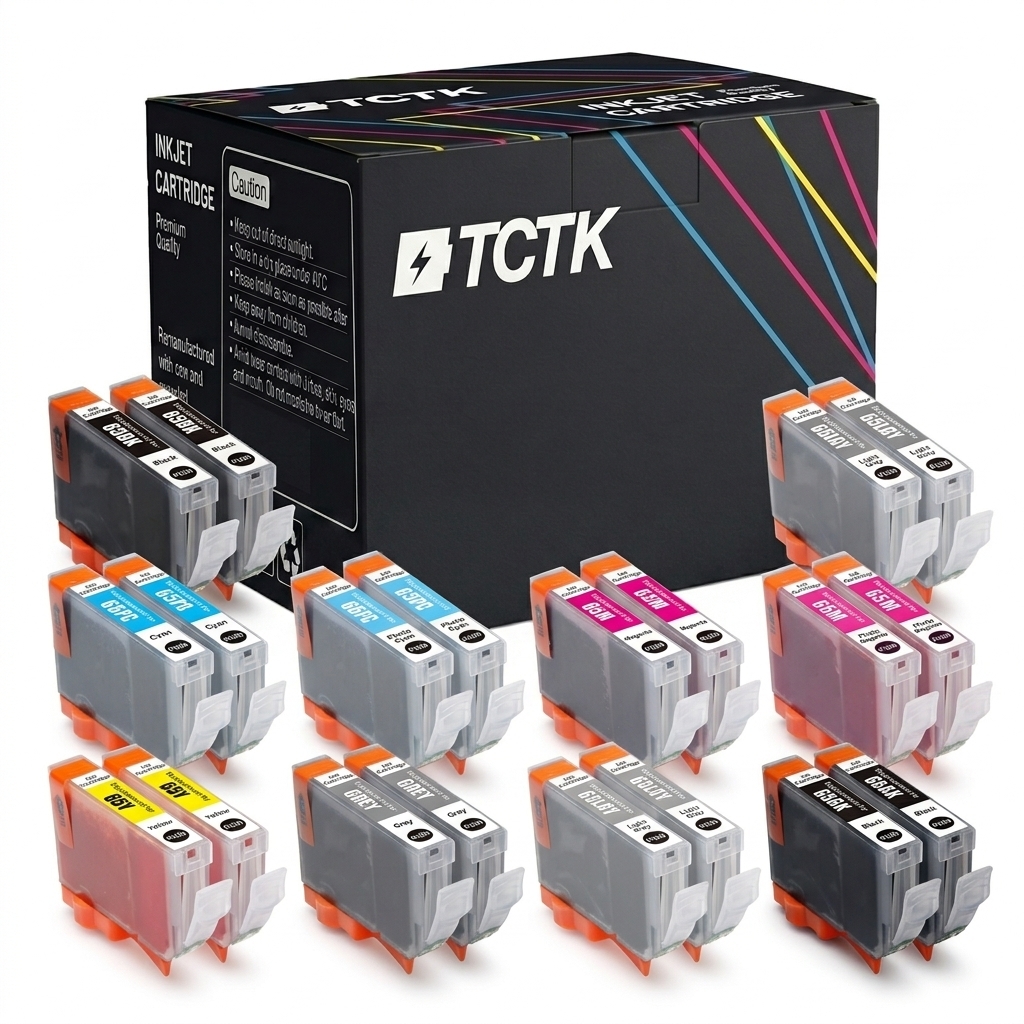 TCTK Inkoustové náplně CLI-65BK CLI-65C CLI-65GY CLI-65LGY CLI-65M CLI-65PC CLI-65PM CLI-65Y sada 16 ks vícebarevná (po 2 ks) kompatibilní s Canon PIXMA PRO-200, nahrazuje 4215C001