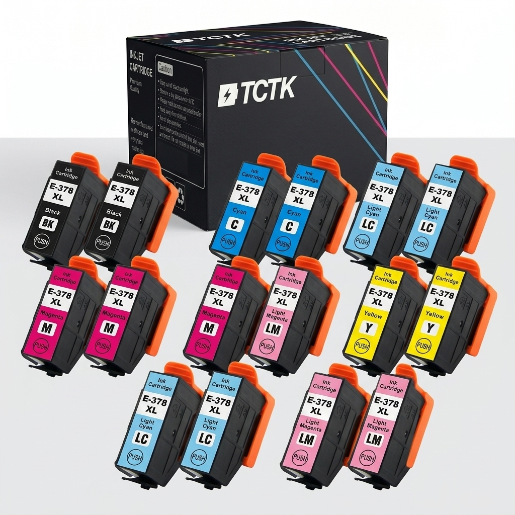 TCTK Inkoustové náplně 378XL 378XL 378XL 378XL 378XL 378XL sada 12 ks vícebarevná (po 2 ks) kompatibilní s Epson Expression Photo HD XP-15000, pro Expression Photo XP-8000, nahrazuje C13T37914010