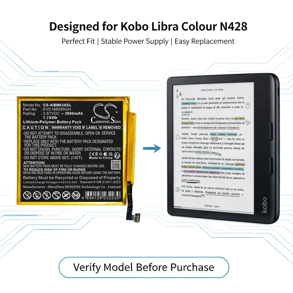 Baterie kompatibilní s Kobo Libra Colour Colour 7-inch color e-reader CS-KBM428SL